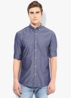 Selected Navy Blue Solid Slim Fit Casual Shirt