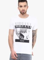 Selected White Printed Round Neck T-Shirt