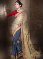 Shonaya Beige Embroidered Saree