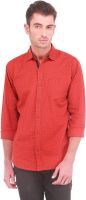 Sleek Line Men's Printed Casual Orange Shirt