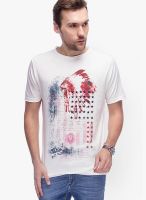 Slub White Printed Round Neck T-Shirts