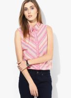 Soie Pink Printed Sleeveless Shirt