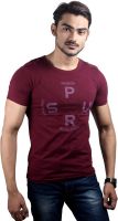 Spur Printed Men's Round Neck Maroon T-Shirt