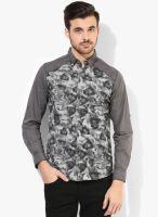 Spykar Grey Printed Regular Fit Casual Shirt