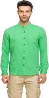 Status Quo Men's Solid Casual Linen Green Shirt