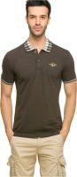 Status Quo Solid Men's Polo Neck Brown T-Shirt