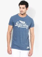 Superdry Blue Solid Round Neck T-Shirts