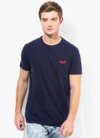 Superdry Blue Solid Round Neck T-Shirt