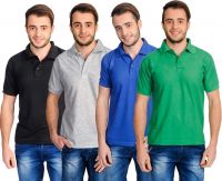 Superjoy Solid Men's Polo Neck Grey, Black, Blue, Green T-Shirt(Pack of 4)