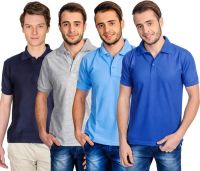 Superjoy Solid Men's Polo Neck Blue, Dark Blue, Grey, Light Blue T-Shirt(Pack of 4)