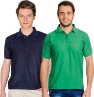 Superjoy Solid Men's Polo Neck Dark Blue, Green T-Shirt(Pack of 2)