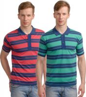 Superjoy Striped Men's Polo Neck Red, Green T-Shirt(Pack of 2) Superjoy Striped Men's Polo Neck Red, Green T-Shirt(Pack of 2)