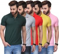 TSX Solid Men's Polo Neck Multicolor T-Shirt(Pack of 5)