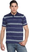 Tempt Striped Men's Polo Neck Dark Blue T-Shirt
