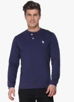 The Cotton Company Navy Blue Solid Henley T-Shirt
