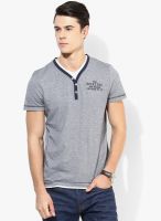 Tom Tailor Blue Solid Henley Neck T-Shirt