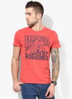 Tom Tailor Red Printed Round Neck T-Shirt