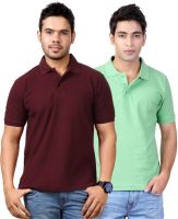 Top Notch Solid Men's Polo Neck Maroon, Green T-Shirt(Pack of 2)