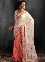 Touch Trends Cream Embellished Saree