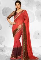 Touch Trends Red Embroidered Saree