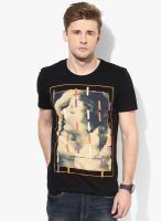 United Colors of Benetton Black Printed Round Neck T-Shirt
