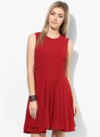 United Colors of Benetton Maroon Colored Solid Skater Dress
