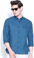 United Colors of Benetton Men's Printed Casual Blue Shirt