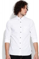 United Colors of Benetton Men's Printed Casual White Shirt