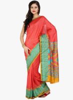 Urban Vastra Orange Printed Silk Saree