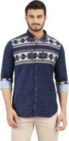 Volume Zero Men's Printed Casual Blue Shirt