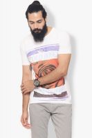 Warriors Printed Men's Round Neck White T-Shirt