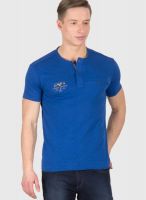 Wilkins & Tuscany Blue Solid Henley T-Shirts