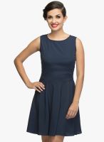 Wisstler Blue Colored Solid Skater Dress