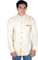 Yomaa Men's Solid Casual Yellow Shirt