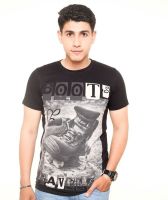 Zwizdot Printed Men's Round Neck Black T-Shirt