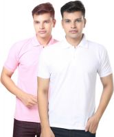 eSOUL Solid Men's Polo Neck Pink, White T-Shirt(Pack of 2)
