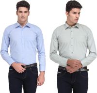 Ausy Men's Solid Formal Blue, Green Shirt(Pack of 2)