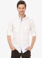 Basics White Solid Slim Fit Casual Shirt