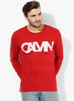 Calvin Klein Jeans Red Printed Round Neck T-Shirt