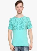 Camino Aqua Blue Printed Round Neck T-Shirt