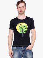 Camino Black Printed Round Neck T-Shirt