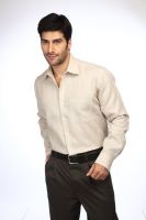 ColorPlus Men's Solid Formal Linen Beige Shirt