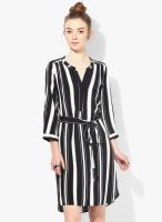 Dorothy Perkins Brown Colored Striped Shift Dress With Belt