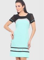 Femenino Aqua Blue Colored Embroidered Bodycon Dress