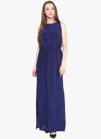 Harpa Navy Blue Colored Solid Maxi Dress