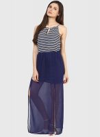 Harpa Navy Blue Colored Striped Maxi Dress Harpa Navy Blue Colored Striped Maxi Dress