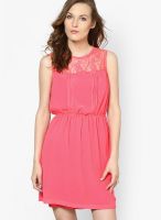 Harpa Pink Colored Solid Shift Dress