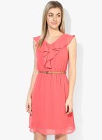 Honey By Pantaloons Pink Colored Solid Shift Dress With Belt