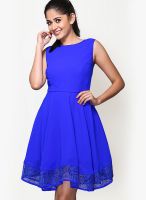 ITI Blue Colored Solid Skater Dress