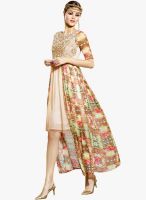 Inddus Beige Colored Embroidered Asymmetric Dress